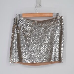 Haute Hippie Sequin Silk Micro Mini Skirt in Silver Women's Small